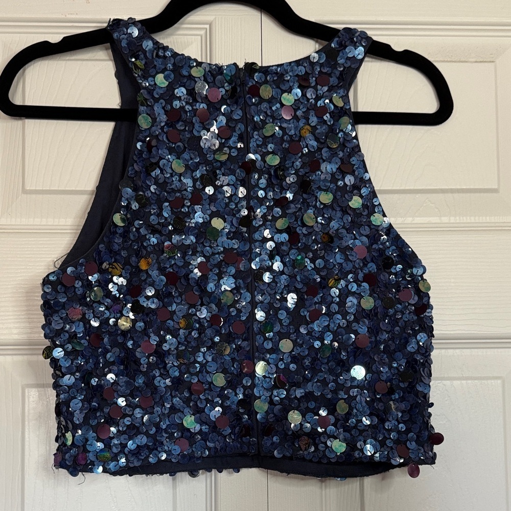 Adrianna Papell Midnight Sequin Crop Top size 10 - Picture 3 of 8